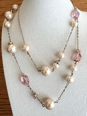 J.Crew | Faux Pearl and Crystal Station Necklace | 34” Length